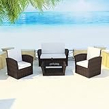 Emmtore 4-TLG. Garten-Lounge-Set mit Kissen Poly Rattan Gartenmöbel Sitzgruppe Rattanmöbel Sitzgarnitur Lounge Sofa Gartensofa Gartenset Sofagarnitur Braun