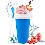 Slushy Maker Becher, Silikon Squeeze Slush Becher, Wiederverwendbarer Slush Eisbecher mit 2-in-1-Strohhalm und Löffel, Slushie Becher für Familien Outdoor