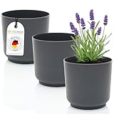 idea-station Sati Blumentopf Set 3 x 15 cm - anthrazit - Stabiler Blumentopf 15cm Durchmesser aus Plastik für verschiedenste Pflanzen und Blumen - Matte Übertöpfe für Zimmerpflanzen