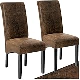tectake® 2er Set Stühle, Kunstleder Stuhl mit hoher Rückenlehne, ergonomische Form, perfekt für den Esstisch, als Esszimmerstühle, Küchenstühle oder im Wohnzimmer - antikbraun