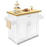 NAIZY Küchenschrank Küchenwagen mit Arbeitsplatte & Rollen & Schubladen Küchenwagen Abschließbar Servierwagen, 115x36x90cm (Weiß)