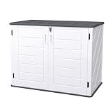 Aufun Gartenschrank 130x75x100 cm Gartenbox Mülltonnenbox Weiß Aufbewahrungsbox für 700 Liter Fassungsvermögen, Wetterfest und UV-beständig, pflegeleicht Geräteschuppen für Gartengeräte Rasenmäher