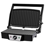 SUPERLEX Edelstahl Kontaktgrill Elektrogrill 1500-1800W mit Antihaftplatten | Sandwichmaker & Panini Grill für Steak/Gemüse | Kompakt 27.5x17.8cm, Deckel aus Edelstahl