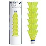 flintronic Badmintonbälle, 6 Pcs Nylon Federbälle, Badminton Bälle mit Hoher Stabilität und Haltbarkeit, Fachmann Federbälle für Indoor und Outdoor Training, Freizeit, Sport （Gelb）