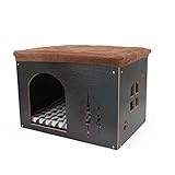 SONGWAY Hundehütte aus Holz mit Matratze – Abnehmbare Katzenhaus im Form von Schuhocker Innenraum Hundehütte Haustierhaus für Katzen, Welpen, Hund Kleintiere Haustiernest zur vier Jahreszeiten,Schwarz