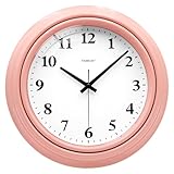 TAHEAT Rosa Wanduhr, Ohne Tickgeräusche Kinder Mädchen Wanduhr für Wohnzimmer Schlafzimmer Kinderzimmer Küche, 25cm
