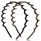 Kitsch Zickzack-Stirnbänder, gewelltes Haarband aus recyceltem Kunststoff mit Zähnen, Stirnband für Damen und Herren, klassisches Haar-Accessoire im 90er-Jahre-Stil, 2 Stück (Schwarz und Braun)
