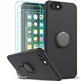 LeYi Hülle für iPhone 8/7/6/6s Flüssig Silikon, Handyhülle iPhone SE 2020/2022 Silikonhülle und 3*Schutzfolie, Kratzfest Stoßfest Gel Dünn 360 Grad Ständer Schutzhülle Case Cover Schwarz