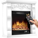 KESSER® Elektrokamin Standkamin - Kamin elektrisch mit LED 3D-Flammeneffekt, Mit Heizung Heizfunktion, Elektro Kamin mit 1800W Leistung, Timer, Thermostat, Fernbedienung, dimmbar, Villa/Weiß