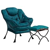 HollyHOME Sessel mit Hocker Relaxsessel Ohrensessel mit Hocker, Sessel Wohnzimmer Armlehnensessel Schlafzimmer Sessel Lesesessel Relax Sessel Lounge Sessel, Blau Grün