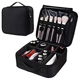 igadgitz home U7282 Reise Kosmetik Organizer, Reise Schminkkoffer, Tragbarer Schminktasche, Etui Kosmetik, Kosmetikkoffer Reise mit verstellbaren Trennwänden und Griff - Schwarz