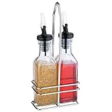APS, Essig- & Öl-Menage, Glasbehälter mit Deckel und tropffreiem PE-Ausgießer, Menage Set für Essig & Öl, Glasmenage, 24 cm Höhe für je 0,12 Liter