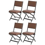 Klappstuhl für drinnen und draußen, Leder, gepolstert, stapelbar, Esszimmerstuhl mit Metall-Stahlrahmen, für Hochzeit, Hinterhof, Veranstaltungen, Meetings, Partys, Picknick, Zuhause, Büro, Braun, 4