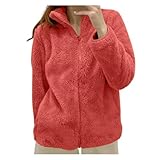 Vhersily 2025 Regal - Damen Fleece Jacke - Warm Mantel Farbblock Plüsch Sweatshirt Für Winter Und Herbst Kleidung Teen Girl Winter Kurze Zimmer Jacken, Orange A, XXL