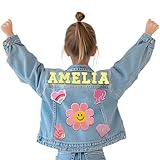 GifXify Individuelle Kinder-Jeansjacke mit Namen – Mädchen Schulkleidung – personalisierte Jeansjacke – Schulanfang Outfits für Mädchen 1–8 – Geschenk zum Schulanfang