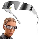 Futuristische Sonnenbrille,Rave Brille,Schnelle Brille,Techno Brille,Space Brille Alien Brille Set,Futuristische Verspiegelte Sonnenbrille,Funbrille,Partybrille,Cosplay Kostüm Zubehör,Silber