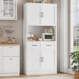 HOCSOK Küchenschrank, 180cm Buffetschrank mit Arbeitsplatte, Vorratsschrank Küche mit 4 Türen und 2 Schubladen, Hochschrank Mehrzweckschrank mit Verstellbare Ablage, Weiß