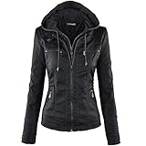 Newbestyle Damen Kunstlederjacke mit Kapuze, gesteppt,Schwarz,42