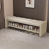 Luxuriöse Sitzbank mit Wellenmuster, gepolstert, Leder, Eingangsbank, offenes Schuhregal, Holzmöbel für Wohnzimmer, Flur, Ankleidezimmer, Geschäft (120 cm breit, Farbe A)