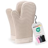 Bellphany Premium Silikon Ofenhandschuhe Paar - Design Topfhandschuhe zum Kochen & Backen, Backofenhandschuhe hitzebeständig bis 250°C, Beige