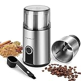 Aigostar Gewürz und Kaffeemühle, 200W Elektrische Kaffeemühle Mahlgrad Einstellbar, Füllmenge 70g, Mahlgrad über Mahldauer wählbar, auch für Kaffeebohne Leinsamen Nuss Gewürze Getreide