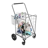 Klappbarer Einkaufstrolley, Einkaufswagen mit Universalrädern & Doppelkorb, Tragbarer Handwagen, Schwerlast-Einkaufswagen, Rollwagen Allzweckwagen für Wäsche Einkaufen Gepäck, 50 kg Belastbar