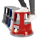 casa pura Tritthocker aus Stahl - Rollhocker 40 cm - 150 kg Tragkraft - Elefantenfuß mit Rollen - rutschfeste Gummi-Trittfläche - rot