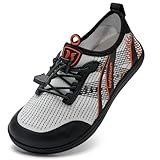 IceUnicorn Barfußschuhe Kinder Breite Aquaschuhe Junge Mädchen Badeschuhe Strandschuhe rutschfest Minimalistische Wasserschuhe Barfussschuhe Traillaufschuhe Atmungsaktiv(Weiß Orange, 25EU Weit)