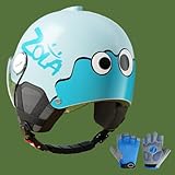 Jethelm Für Kinder Mit Handschuhen, Halbhelme Sturzhelm Für Kinder Mit Visier, Motorradhelm Für Jungen Und Mädchen Im Alter Von 3–12 Jahren, ECE 22.06 Zertifiziert G,45-55cm