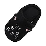 Hausschuhe für Damen, niedlich, Katzen, Tiere, Cartoon, Hausschuhe, warm, aus Plüsch, Innenfutter, Memory-Schaum, Fleece, Herbst und Winter, Schwarz, 36 EU