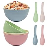 WYTNB 4Stks Unzerbrechliche Müslischalen, 700ml Kunststoff Suppenschüssel, Spülmaschinen und Wiederverwendbar Plastik Salatschüssel, Camping Snack Pastaschalen mit 4 Löffeln für Snack Frühstück