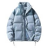 Suncadmious Herren Winter Outdoor Warme Steppjacke mit Reißverschluss Modischer Stehkragen Warme Kältefeste Colorblock-Cord Bequeme Freizeitjacke (A blue-light,L)