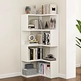 Snaweo Eckregal, 2–6 Etagen, großes, offenes Eck-bücherregal (190 cm hoch), freistehendes Präsentationsregal, eckregal bodenstehendes für Schlafzimmer, Arbeitszimmer und Büro(Wit,55x55x128.5cm)