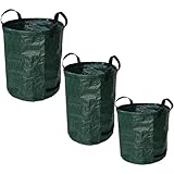 Gartensack, Gartenabfallsack, Gartenabfallsäcke mit Griffen, 3 Stück Abwaschbar Garten Rasensack, Gartentasche Laubsack, für Gras Laub Hecke Gartenabfall, Abfall (60L+120L+272L)