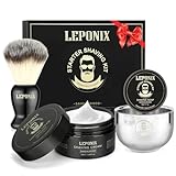 Rasierset für Herren, Rasierset mit Sandelholz-Rasiercreme, Rasierseife, Rasierpinsel, Rasierschale, Geschenk-Set für Männer, Geschenke für den Freund