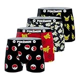 Pokémon Pikachu Jungen Boxershorts, Weich, Atmungsaktiv & Bequem (4er Pack), Schwarz/Rot/Weiß/Gelb 8/10 Jahre