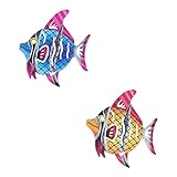 KAILIKETIY 2st Fischanhänger Aus Schmiedeeisen Zweig Wanddekorationen Im Freien Gold Anlage Aufkleber Wandhängedekoration Gartendekoration Fische Luft Wandbehang Blue