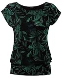 DOTIN Damen T-Shirt Rundhals Kurzarmshirt Allover Durck Stretch Tunika Casual Oberteil Bluse Tops, Schwarz, S