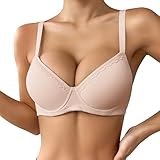 Damen T-Shirt BH mit Bügel Große Größe Push Up Gepolstert Bralette Atmungsaktiv Bequemer Softschalen BHS Dünn Schlaf-BH Klassische Top Verstellbarer Schultergurt (Beige, 85B)