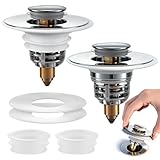 MOPUBZO 2 Stück Universal Pop-Up Ablaufstopfen 32–62mm, Edelstahl Waschbeckenstöpsel mit Dichtungsringen und großem Silikonring zur Randauffrischung, für Bad, Küche und Bidet, Anti-Verstopfung