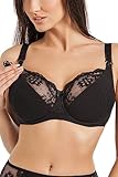 Teyli Damen Still BH - BH Bügel - BH Grosse Grössen Umstandskleidung mit Spitze - Still BH Große Brüste - Damen-BHS Stillen Schwarz 90E
