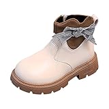 Generisch 2026 - Kurze Stiefel für Mädchen für Kinder, Winterstil, Lederstiefeletten mit Schleife Junge Mädchen (White, 28 Little Child)