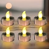 Solar Teelichter für Außen, 6er Led Solar Teelichter mit Lichtsensor, Flackernd Solarkerzen Außen Wasserdicht IP42, Solar Led Kerzen Outdoor 6h-Laufbeleut, für Balko Terrassen Garten (6er)