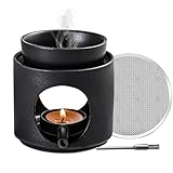 Solinorex Teelicht Duftlampe Schwarz, Keramik Duftöl Lampe 2 in 1, Räucherstövchen mit Seib und Abnehmbare Schale, Duftstövchen, Aromalampe für Ätherische Öle für Duftwachs und Duftöl, Matt Schwarz