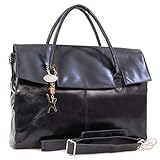 Catwalk Collection Handbags - Damen Leder Laptoptasche 17 Zoll - Arbeitstasche Extra Groß - Aktentasche mit Schultergurt - Helena - Schwarz