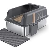 Gimars XL Katzenklo Edelstahl, Große Katzentoilette aus Metall 37L mit Streuschaufel & Matte, Edelstahl Katzenklo für mittelgroße & große Katzen
