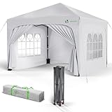 VOUNOT® Pavillon 3x3m mit 4 Seitenteilen & 4 Sandsäcke, Pop Up Faltpavillon, Wasserdicht, Faltbar Gartenzelt Partyzelt, inkl. Tasche, Weiß