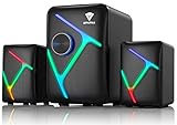 SPKPAL 2.1 PC Lautsprecher mit Subwoofer, Dynamische RGB Gaming 11w Stereo Sound, USB Betriebene Computer 3,5mm Aux-Eingang für Laptop, Tablet, Monitor,Telefon
