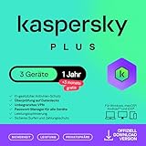 Kaspersky Plus Internet Security 2025 | 3 Geräte | 1 Jahr +3 Monate Gratis | Anti-Phishing und Firewall | Unbegrenzter VPN | Passwort-Manager | Online-Banking Schutz | PC/Mac/Mobile | Code per Email