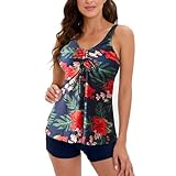 Neteson Tankini Damen Badeanzug Push Up Top Oberteil mit Badeshorts Freizeit Zweiteiler Bademoden Bikini Sets für Strand Poolparty Urlaub Spa